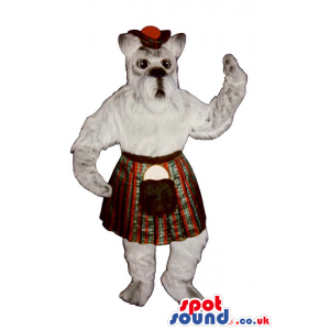 Cute White Dog Plush Mascot Wearing Scottish Garments - Custom