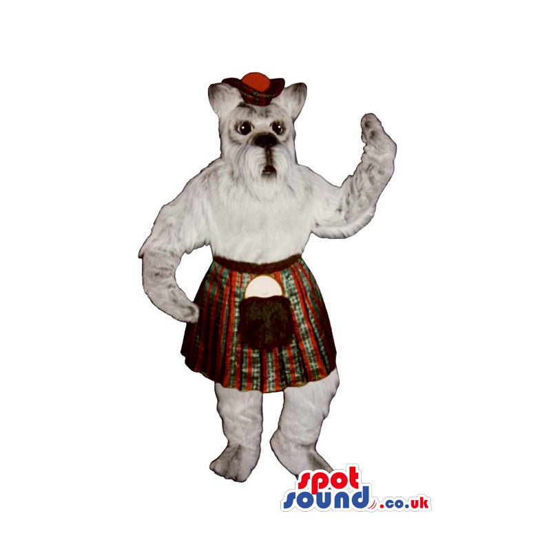 Cute White Dog Plush Mascot Wearing Scottish Garments - Custom