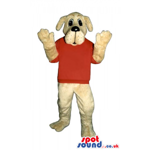 Customizable White Dog Plush Mascot Wearing A Red Sweater -