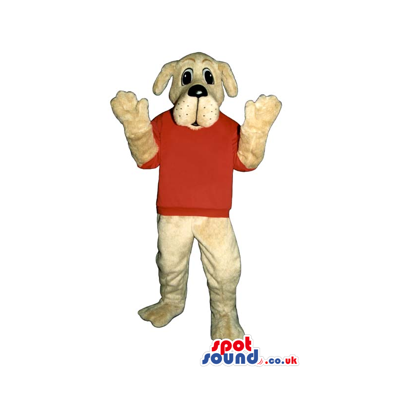 Customizable White Dog Plush Mascot Wearing A Red Sweater -