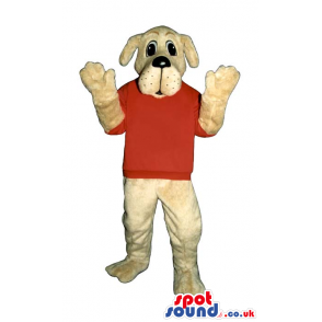 Customizable White Dog Plush Mascot Wearing A Red Sweater -