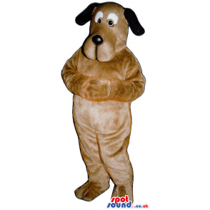 Cute Brown Dog Plush Mascot With Black Ears And White Eye