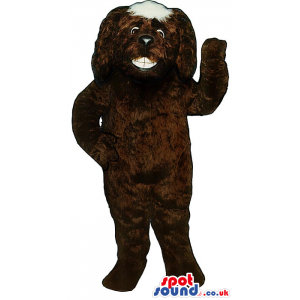 Cute Dark Brown Dog Plush Mascot With Showing Its Teeth -