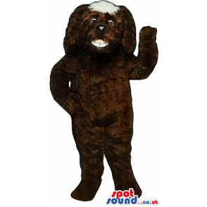 Cute Dark Brown Dog Plush Mascot With Showing Its Teeth -