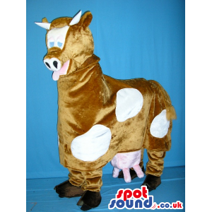 Funny Brown And White Cow Plush Mascot On All-Fours - Custom