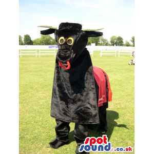 Black Bull Mascot On All-Fours With A Hat And Nose-Ring -