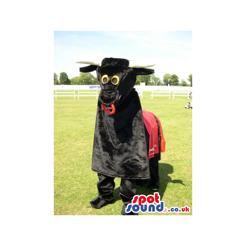 Black Bull Mascot On All-Fours With A Hat And Nose-Ring -