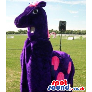 Purple Horse Plush Mascot On All-Fours With Pink Spots - Custom