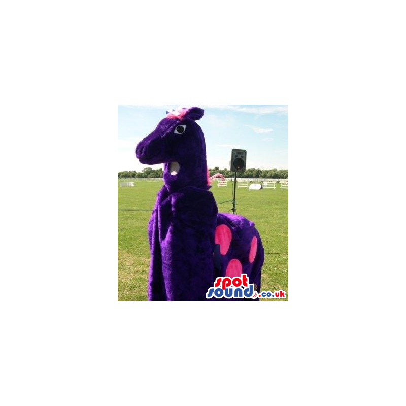 Purple Horse Plush Mascot On All-Fours With Pink Spots - Custom