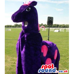 Purple Horse Plush Mascot On All-Fours With Pink Spots - Custom