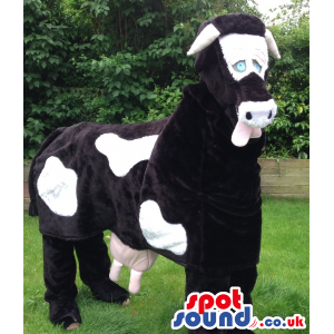 Funny Black And White Cow Plush Mascot On All-Fours - Custom