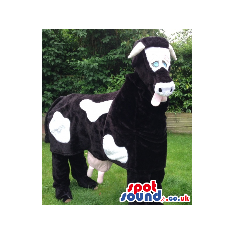 Funny Black And White Cow Plush Mascot On All-Fours - Custom