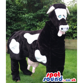 Funny Black And White Cow Plush Mascot On All-Fours - Custom