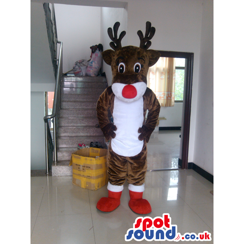 Buy Mascots Costumes in UK - Cute Brown And White Reindeer Plush Mascot  With White Belly Sizes L (175-180CM)