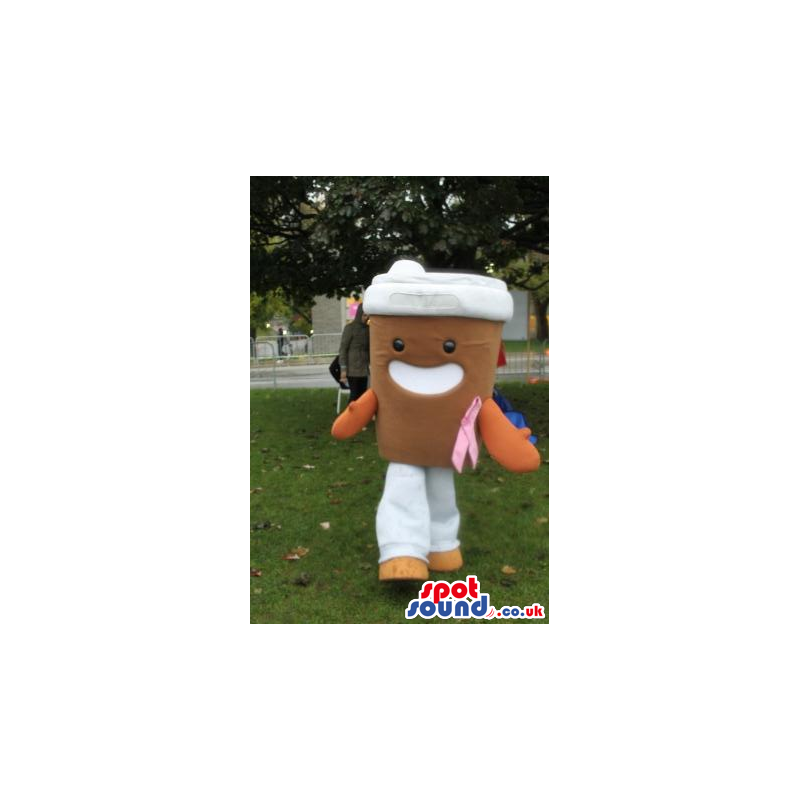 Kawaiii Big Coffee Cup Plush Mascot With Breast Cancer Ribbon -