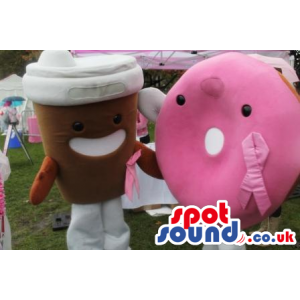 Kawaiii Big Coffee Cup And Pink Doughnut Plush Mascots - Custom