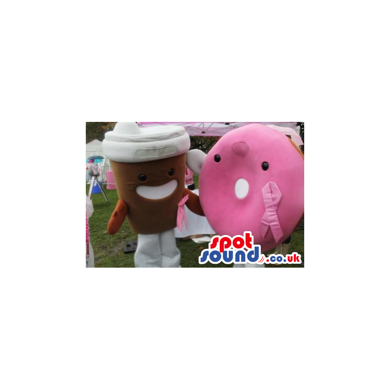 Kawaiii Big Coffee Cup And Pink Doughnut Plush Mascots - Custom