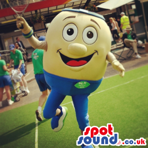 Funny Big Yellow Tennis Ball Plush Mascot Wearing Blue Pants -