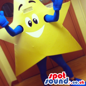 Cute Yellow Star Plush Mascot With Blue Arms And Funny Face -