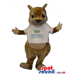 Brown Chipmunk Plush Animal Mascot Wearing A White T-Shirt -