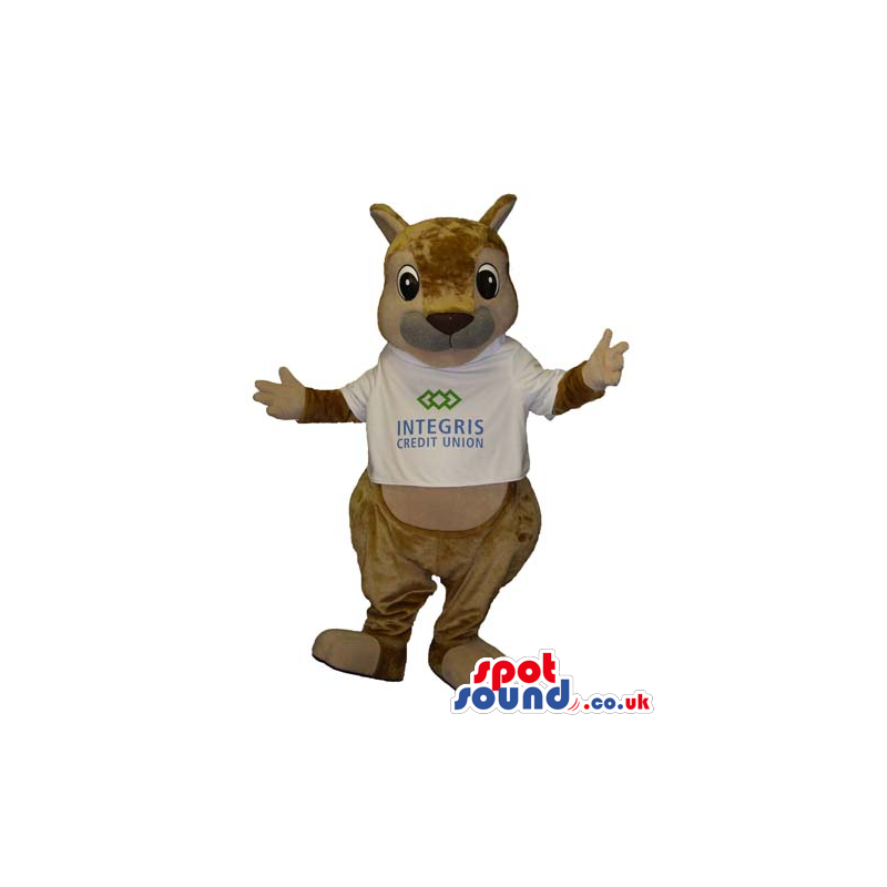 Brown Chipmunk Plush Animal Mascot Wearing A White T-Shirt -