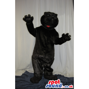 Customizable All Black Bear Plush Mascot With A Red Tongue -
