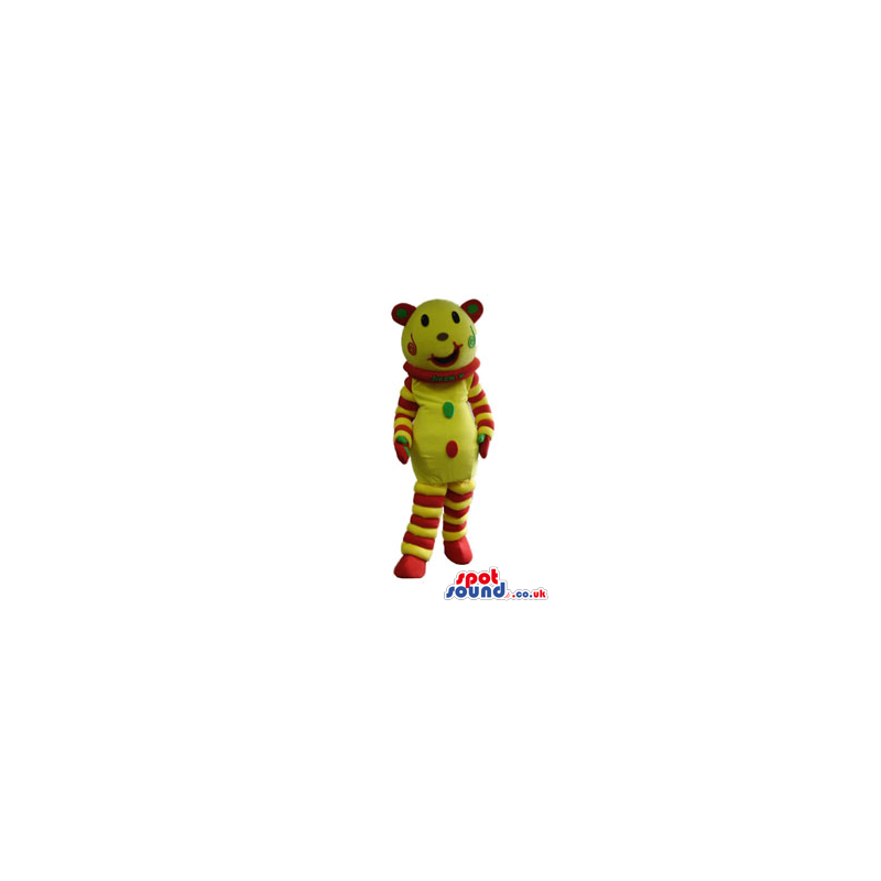 Fantasy Yellow Bear Plush Mascot With Stripes And Dots - Custom