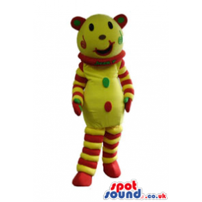 Fantasy Yellow Bear Plush Mascot With Stripes And Dots - Custom