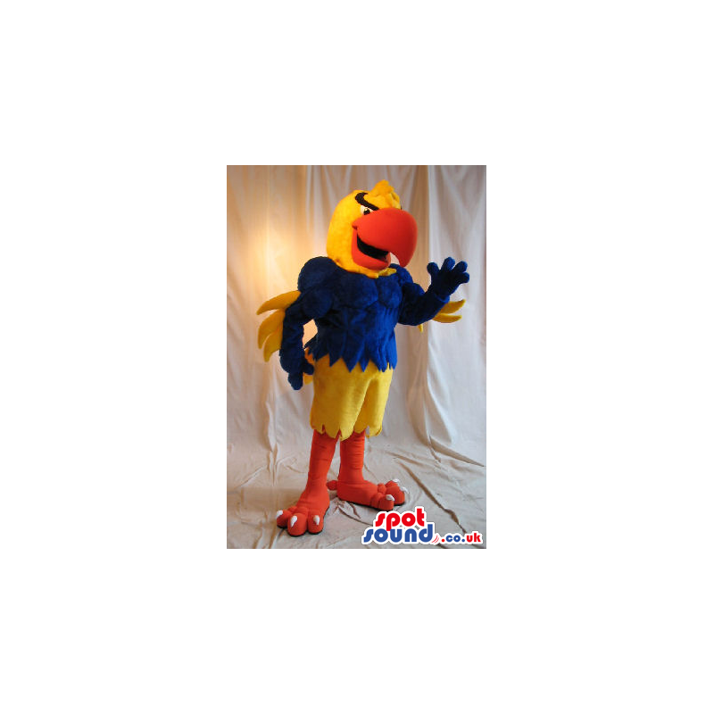 Strong Yellow And Blue Eagle Bird Plush Mascot With A Huge Beak