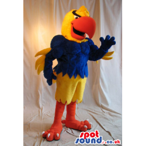 Strong Yellow And Blue Eagle Bird Plush Mascot With A Huge Beak
