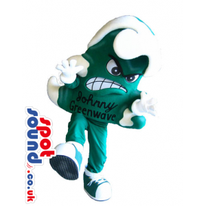 Cartoon Angry Green And White Ocean Wave Mascot With Text -