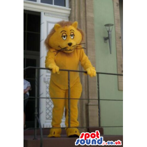Cute All Yellow Lion Plush Mascot With Sleepy Eyes - Custom