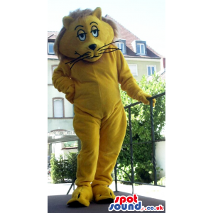 Cute All Yellow Lion Plush Mascot With Sleepy Eyes - Custom