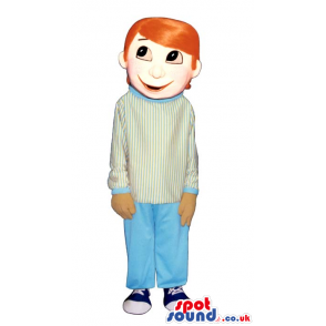 Boy Plush Mascot With Orange Straight Hair In A White Sweater -