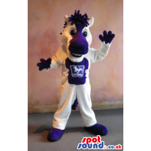 White And Purple Donkey Animal Plush Mascot With A Logo -