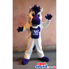 White And Purple Donkey Animal Plush Mascot With A Logo -