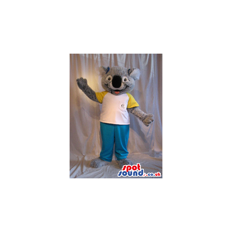 Cute Grey Koala Animal Plush Mascot In A White T-Shirt - Custom