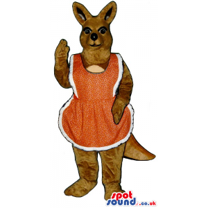 Brown Kangaroo Lady Plush Mascot Wearing A Red Apron - Custom