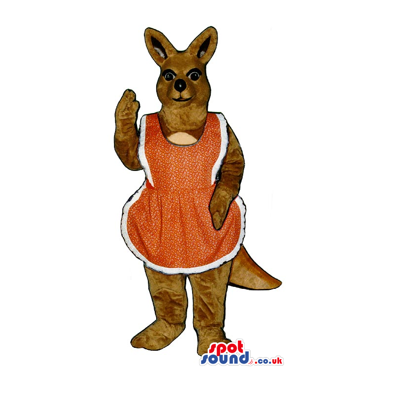 Brown Kangaroo Lady Plush Mascot Wearing A Red Apron - Custom