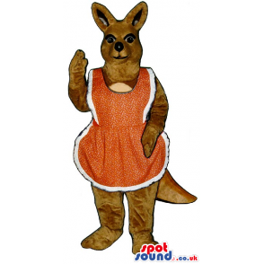 Brown Kangaroo Lady Plush Mascot Wearing A Red Apron - Custom