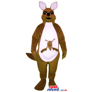 Brown Kangaroo Plush Mascot With A White Belly And A Baby Toy -