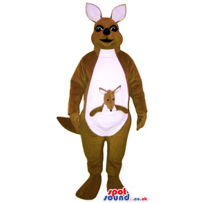 Brown Kangaroo Plush Mascot With A White Belly And A Baby Toy -
