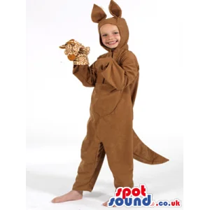 Cute Brown Kangaroo Children Size Plush Costume With A Puppet -