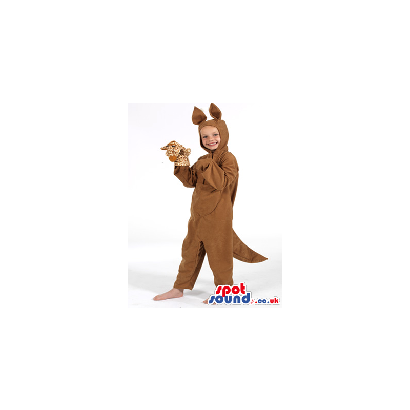 Cute Brown Kangaroo Children Size Plush Costume With A Puppet -