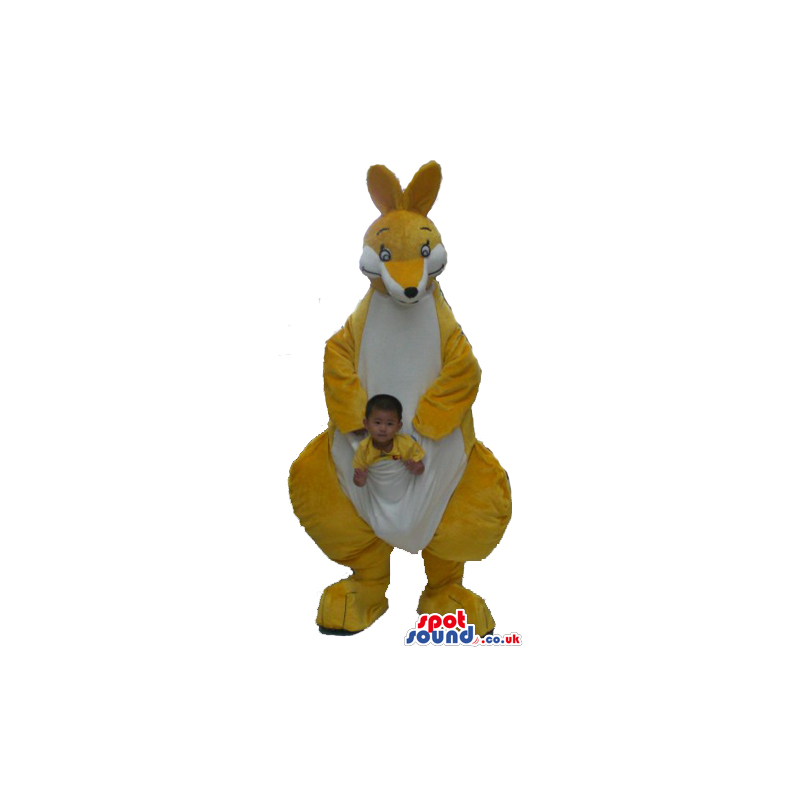 Yellow And White Kangaroo Plush Mascot With A Pocket - Custom