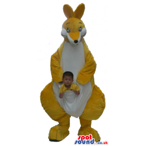 Yellow And White Kangaroo Plush Mascot With A Pocket - Custom