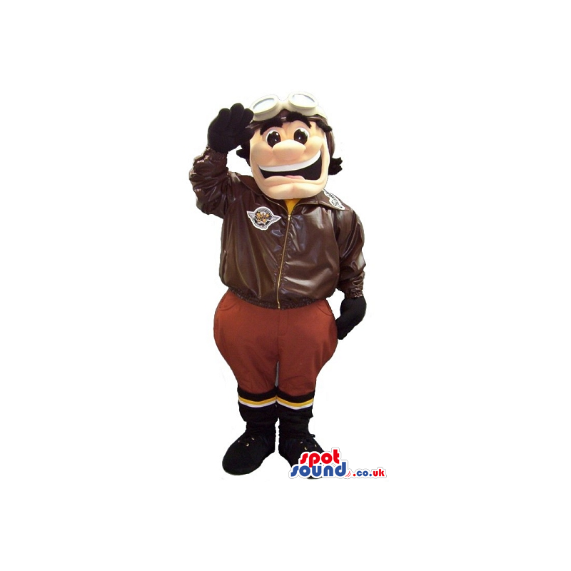 Happy Boy Plush Mascot Wearing Pilot Clothes With Logo - Custom