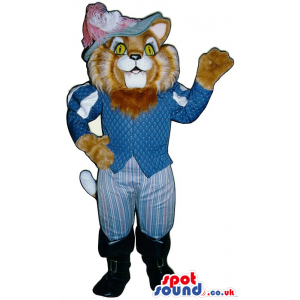 Cat In Boots Children'S Story Character Mascot In Blue Clothes
