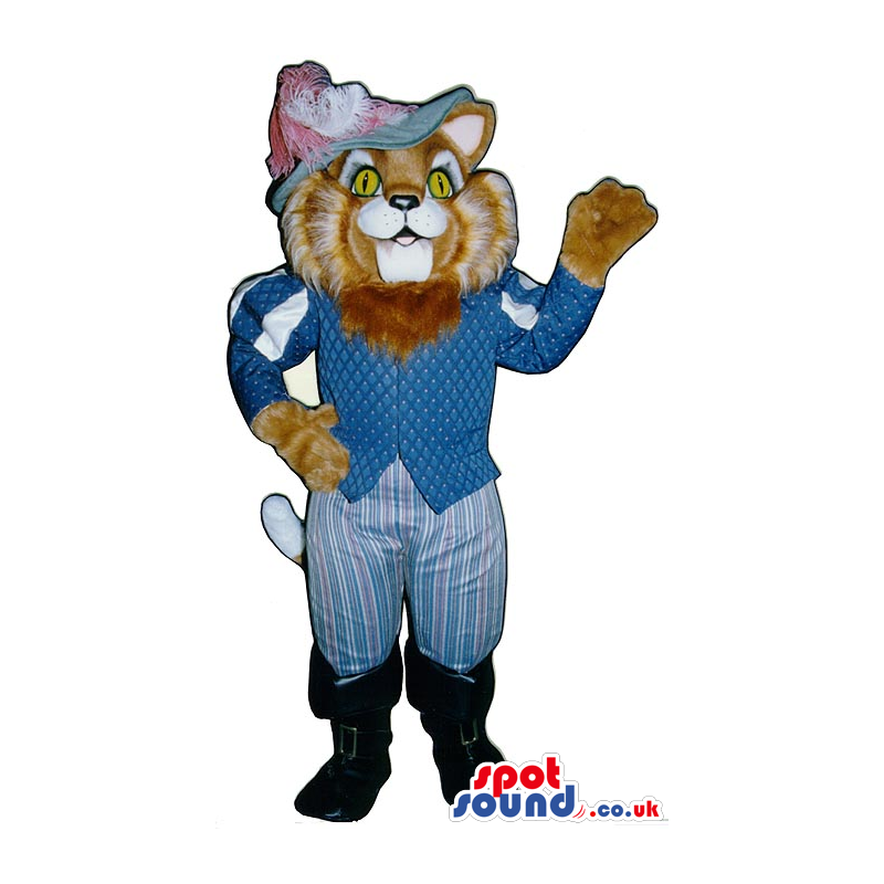 Cat In Boots Children'S Story Character Mascot In Blue Clothes