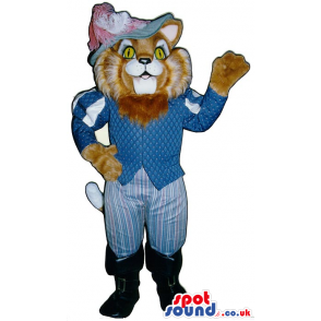 Cat In Boots Children'S Story Character Mascot In Blue Clothes